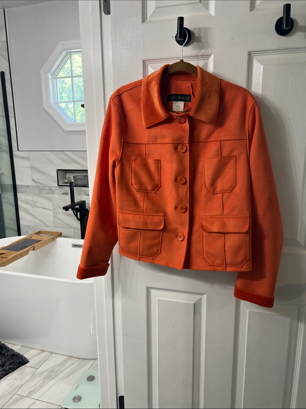 Vintage Harvé Benard Orange Faux Suede Barn Utility Jacket 80s 90s